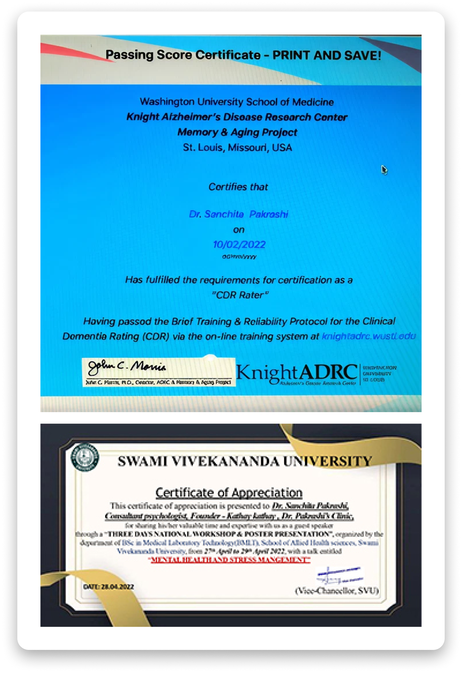 IJSR Certificate of Publication and NES Online ACE-III Training certificate of completion.