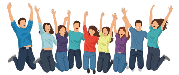 Illustration of a diverse group of people jumping in celebration, suggesting hope and community.